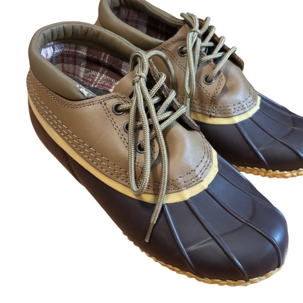 Superior Boot Co Lace Up Duck Shoes Brown  Size 9 Plaid Lined Waterproof Outdoor